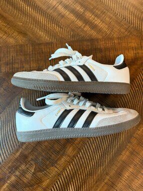 Adidas Samba Classic White Black Leather Sneakers Men’s Size 6 Gum Sole Retro